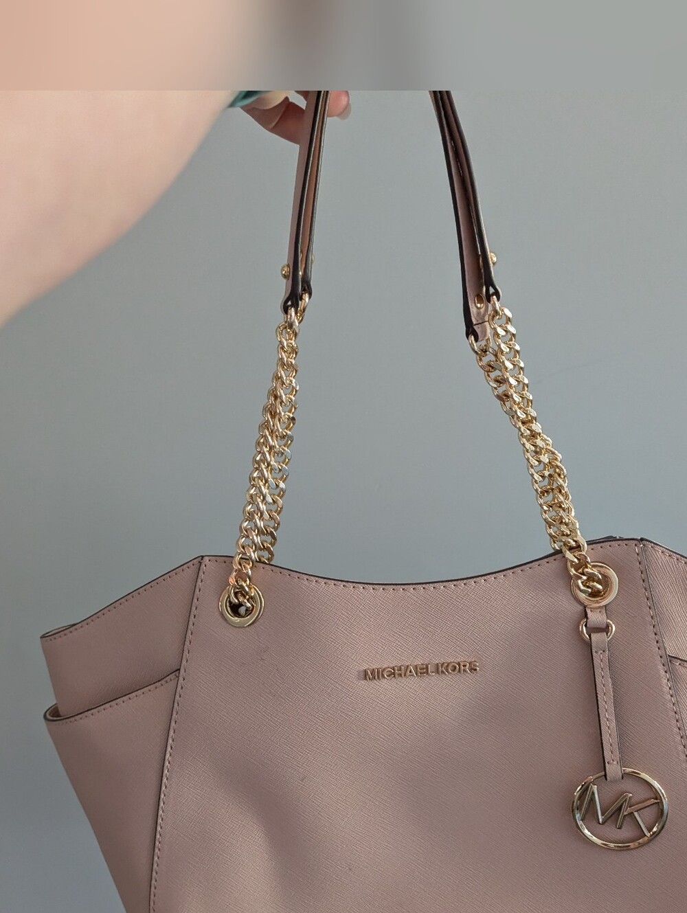 Michael Kors Jetset Set Large Dusty Pink Saffiano Bag with Gold Chain Straps
